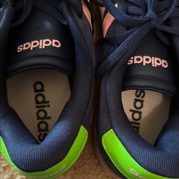 Adidas Navy Sneakers with Pink and Green Stripes - Picture 3 of 5